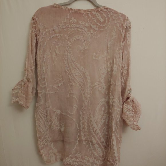Scandal by Italy 100% silk blush colored tunic Size M/L L-Sleeve or roll tab - Picture 6 of 15